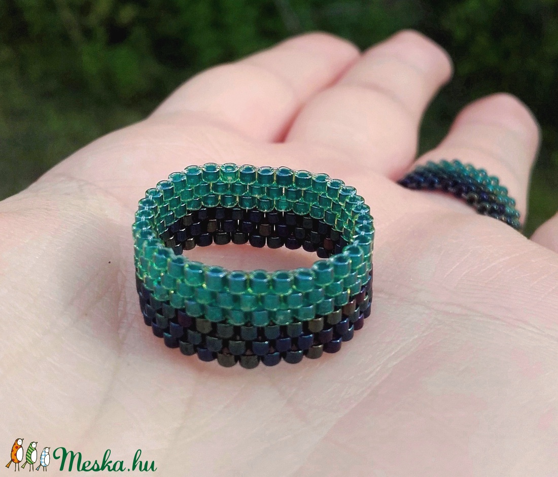 Türkiz-sötétkék gyöngy gyűrű -  - Meska.hu