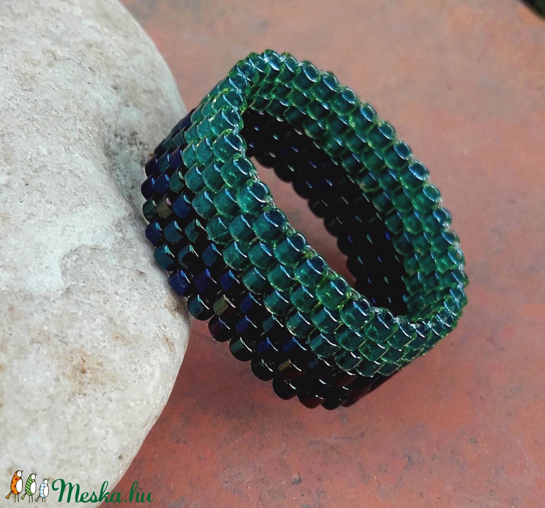 Türkiz-sötétkék gyöngy gyűrű -  - Meska.hu