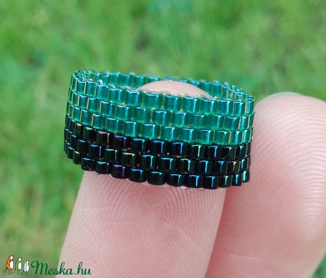 Türkiz-sötétkék gyöngy gyűrű -  - Meska.hu