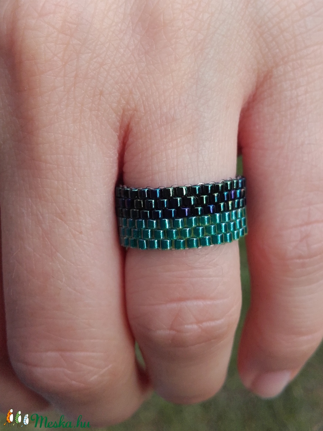 Türkiz-sötétkék gyöngy gyűrű -  - Meska.hu