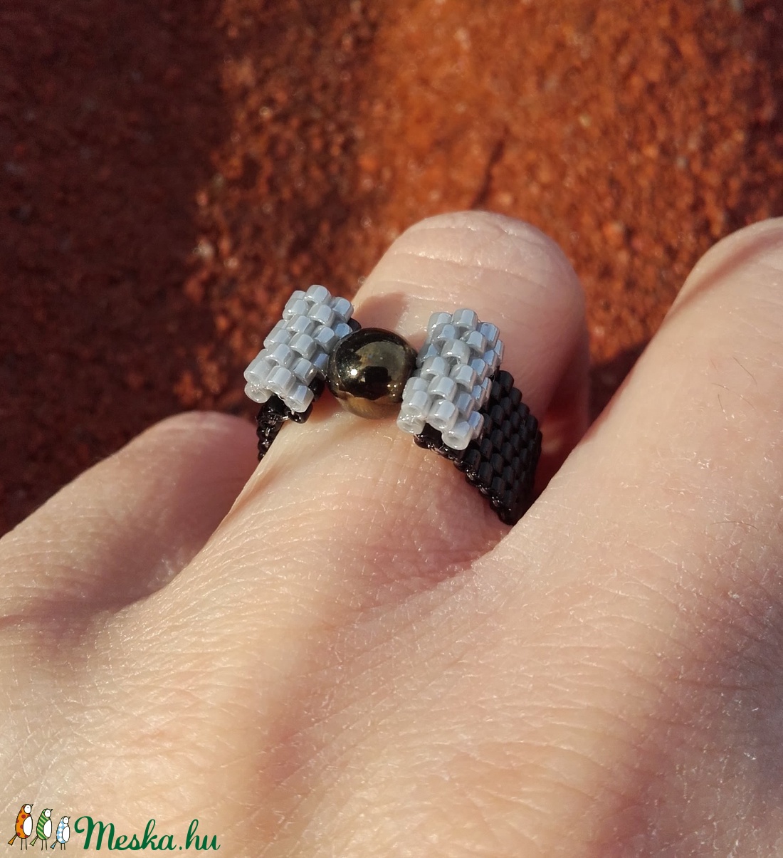 Fekete-ezüst gyöngy gyűrű -  - Meska.hu