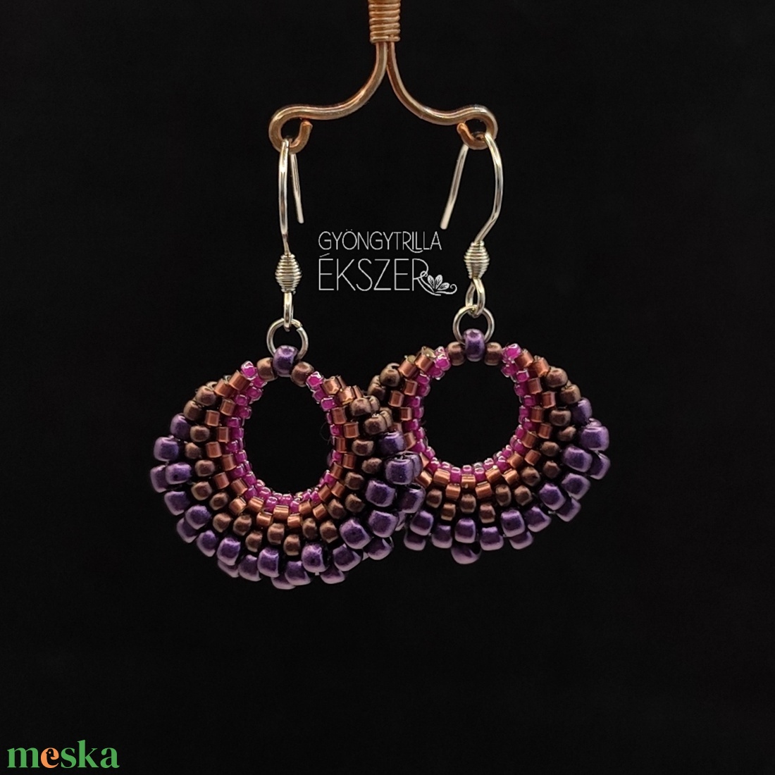 Sötétlila kosárka fülbevaló - ékszer - fülbevaló - lógó fülbevaló - Meska.hu