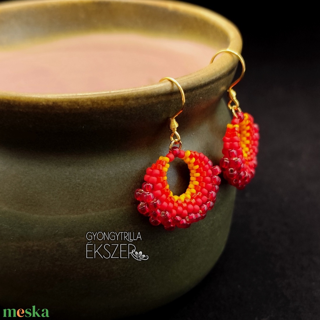 Piros kosárka fülbevaló - ékszer - fülbevaló - lógó fülbevaló - Meska.hu