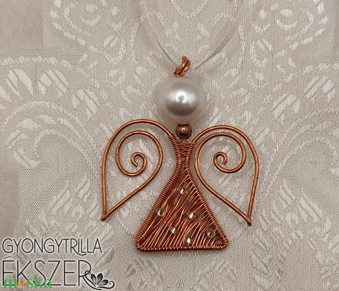 Drót angyalka, réz vagy ezüstszínű, gyöngyös vagy gyöngy nélküli  - karácsony - karácsonyi lakásdekoráció - karácsonyfadíszek - Meska.hu