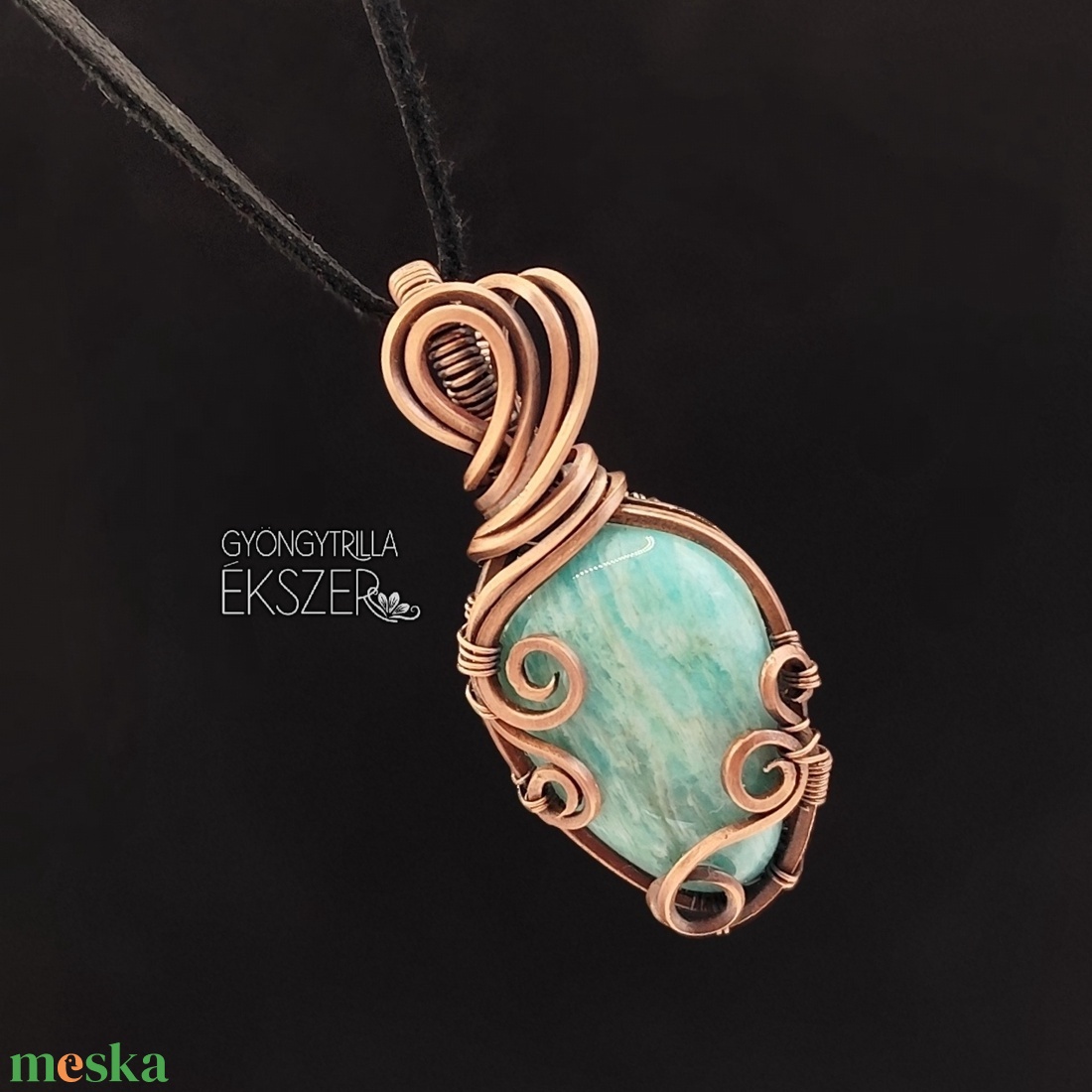 Amazonit medál antikolt vörösréz befoglalással - ékszer - nyaklánc - medál - Meska.hu