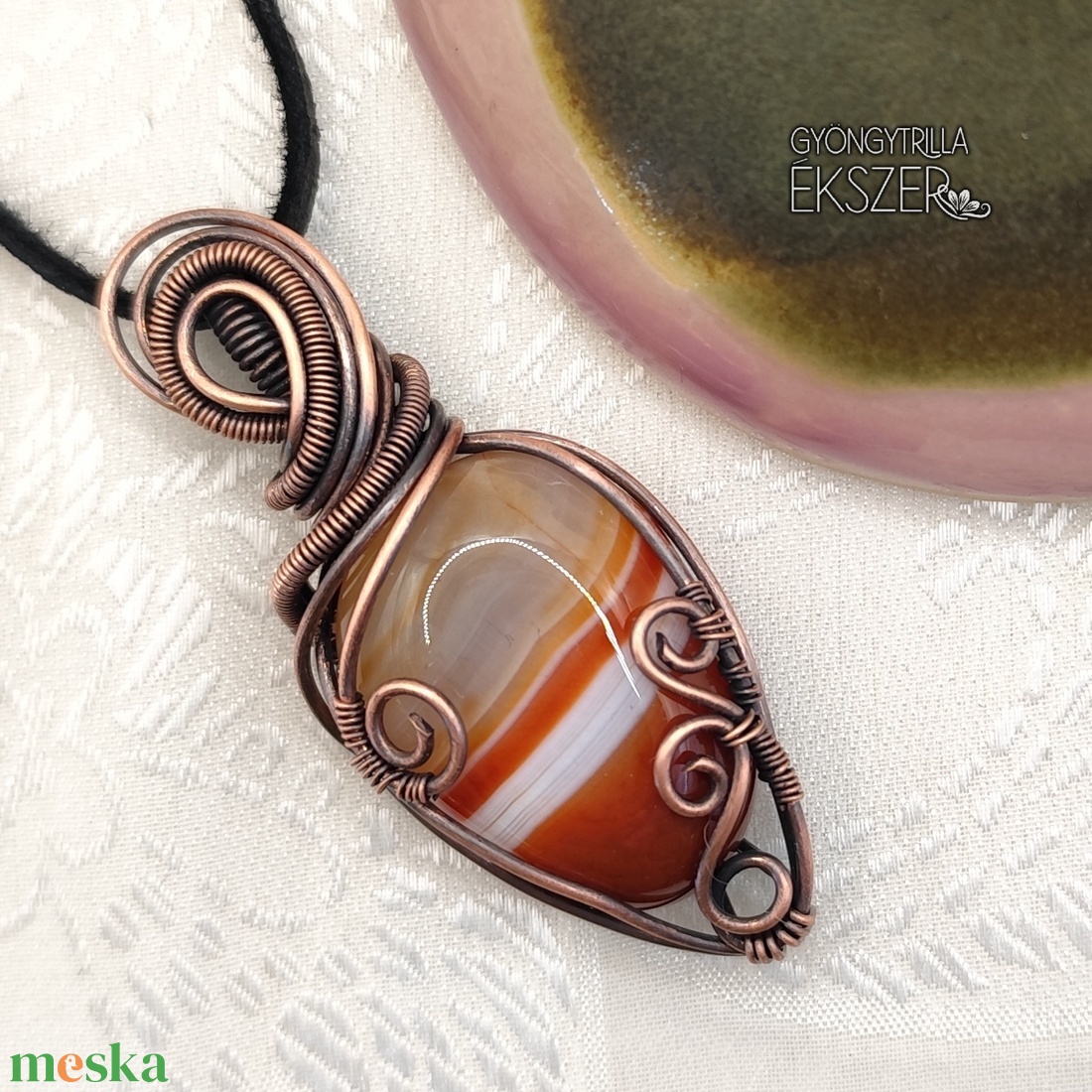 Karneol medál antikolt vörösréz befoglalással - ékszer - nyaklánc - medál - Meska.hu