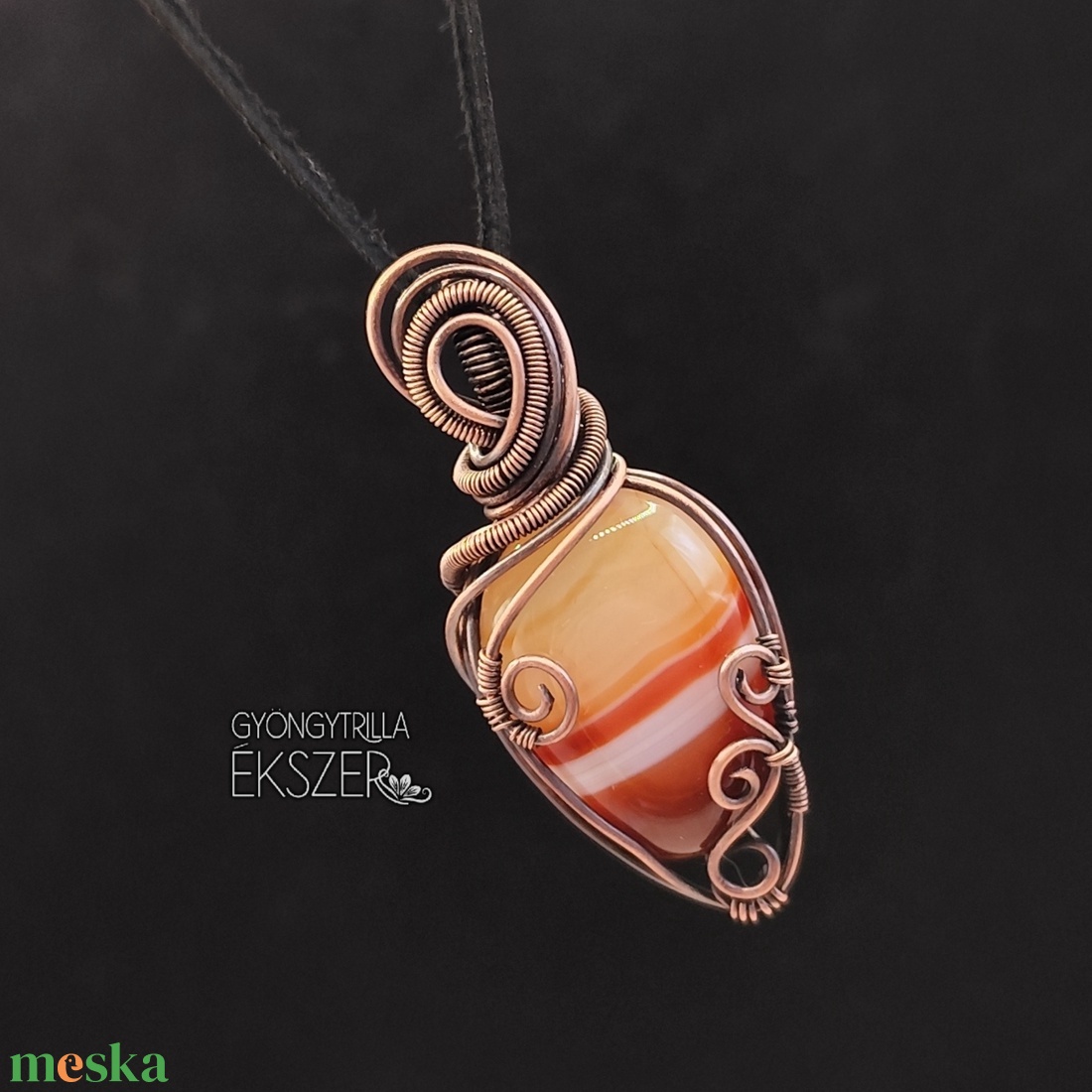 Karneol medál antikolt vörösréz befoglalással - ékszer - nyaklánc - medál - Meska.hu