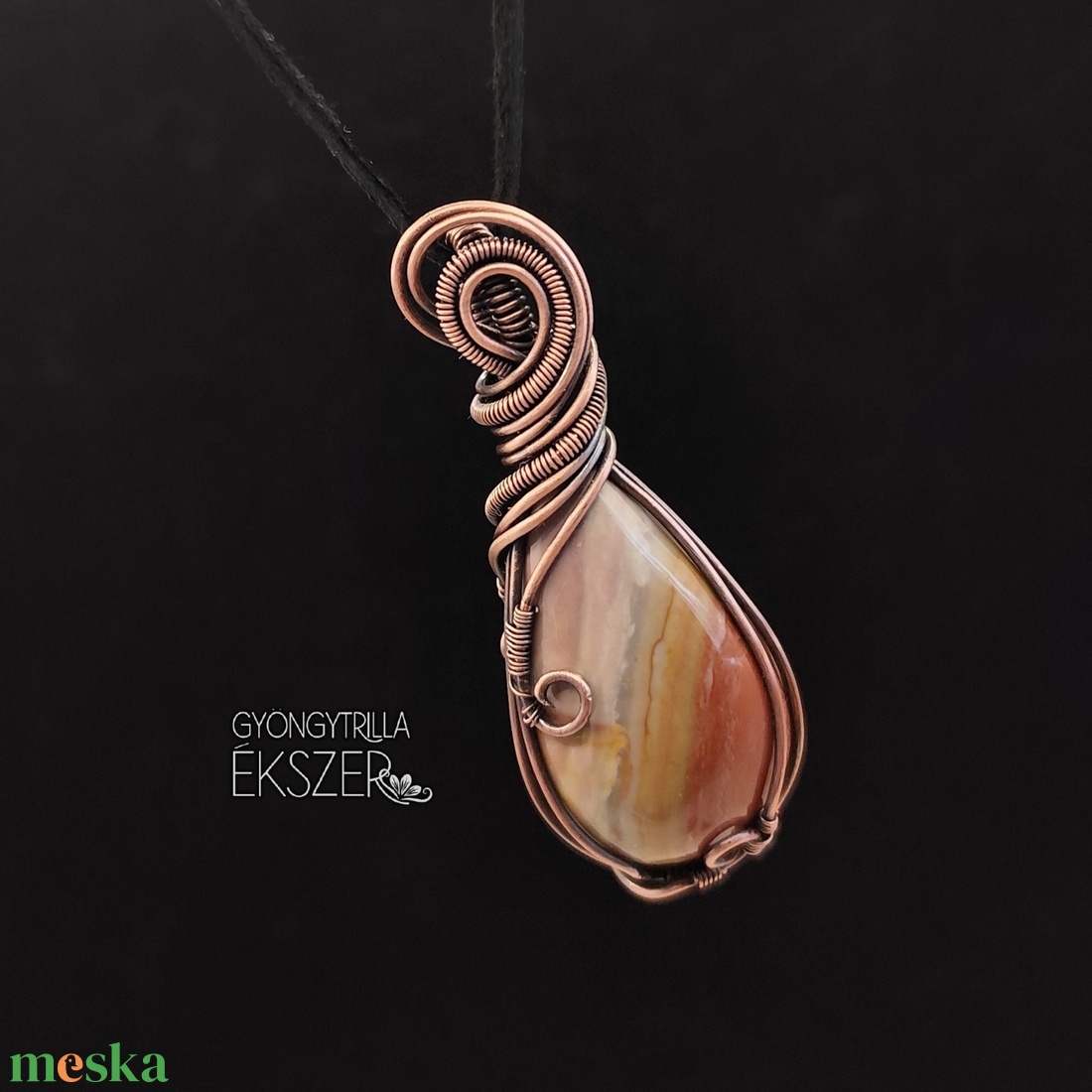 Jáspis medál antikolt vörösréz befoglalással - ékszer - nyaklánc - medál - Meska.hu