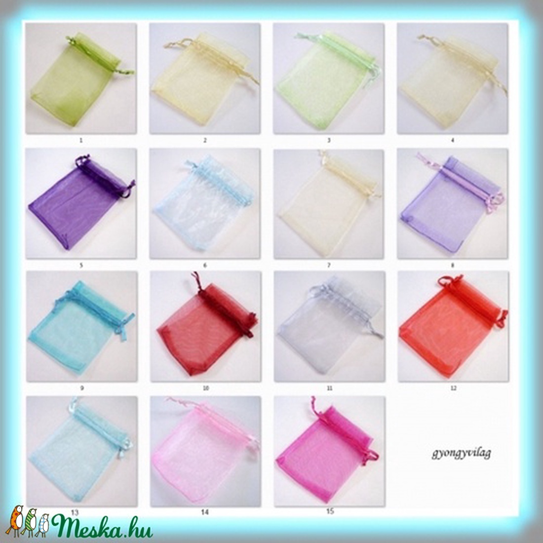 Organza zacskó több színben 5db/csomag OZ01 - kellékek & szerszámok - gyöngyfűzés kellékek - Meska.hu Organza zacskó több színben 5db/csomag OZ01 - kellékek & szerszámok - gyöngyfűzés kellékek - Meska.hu