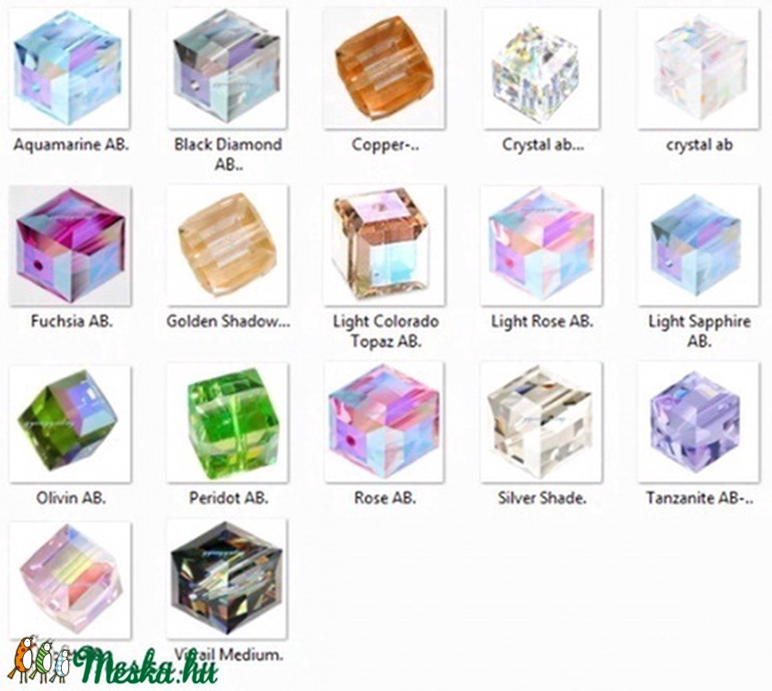 Ékszerkellék: Swarovski kocka 6mm-es AB bevonatos több színben - kellékek & szerszámok - gyöngyfűzés kellékek - swarovski kristályok - Meska.hu Ékszerkellék: Swarovski kocka 6mm-es AB bevonatos több színben - kellékek & szerszámok - gyöngyfűzés kellékek - swarovski kristályok - Meska.hu