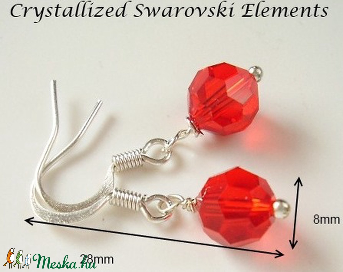 Swarovski kristály fülbevaló -8mm-es gömb  több színben  - ékszer - fülbevaló - lógó fülbevaló - Meska.hu