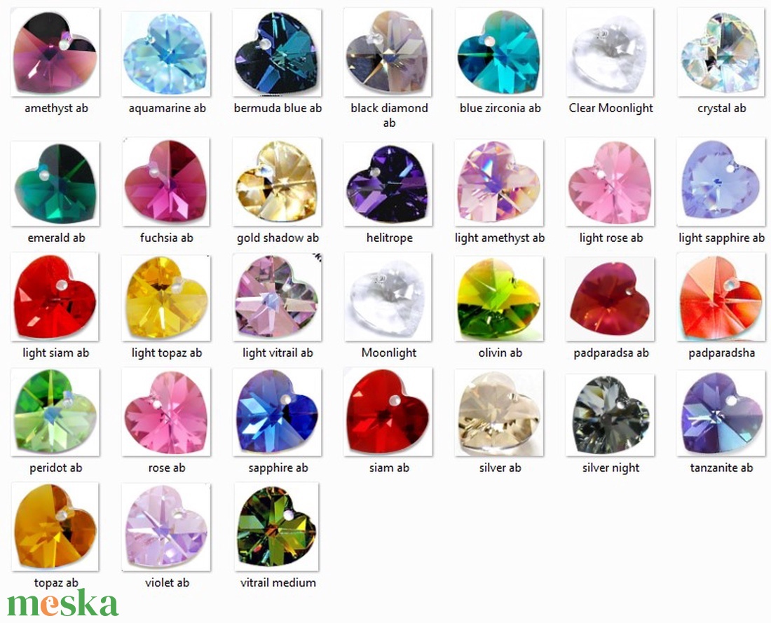 Swarovski kristály fülbevaló -10mm-es AB-s szív több színben - ékszer - fülbevaló - lógó fülbevaló - Meska.hu Swarovski kristály fülbevaló -10mm-es AB-s szív több színben - ékszer - fülbevaló - lógó fülbevaló - Meska.hu