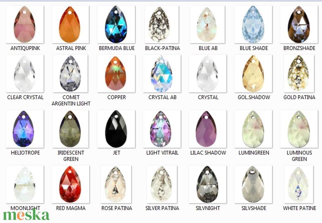 Ékszerkellék: Swarovski csepp 28 mm-es több színben SW6106-28 - kellékek & szerszámok - gyöngyfűzés kellékek - swarovski kristályok - Meska.hu Ékszerkellék: Swarovski csepp 28 mm-es több színben SW6106-28 - kellékek & szerszámok - gyöngyfűzés kellékek - swarovski kristályok - Meska.hu