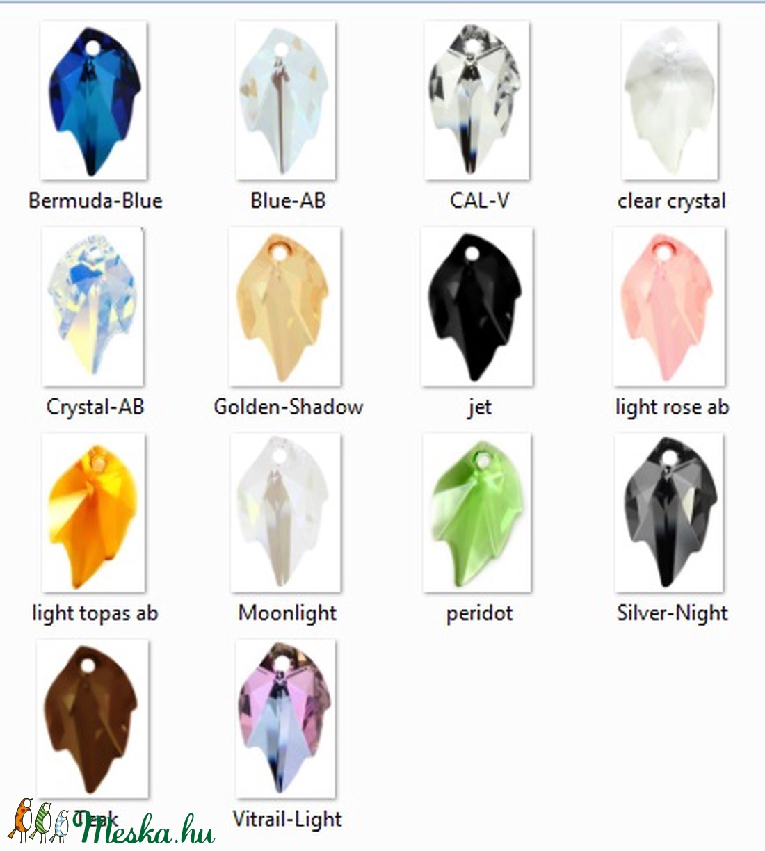 Ékszerkellék: Swarovski levél 26mm-es több színben SW6735 - kellékek & szerszámok - gyöngyfűzés kellékek - swarovski kristályok - Meska.hu Ékszerkellék: Swarovski levél 26mm-es több színben SW6735 - kellékek & szerszámok - gyöngyfűzés kellékek - swarovski kristályok - Meska.hu