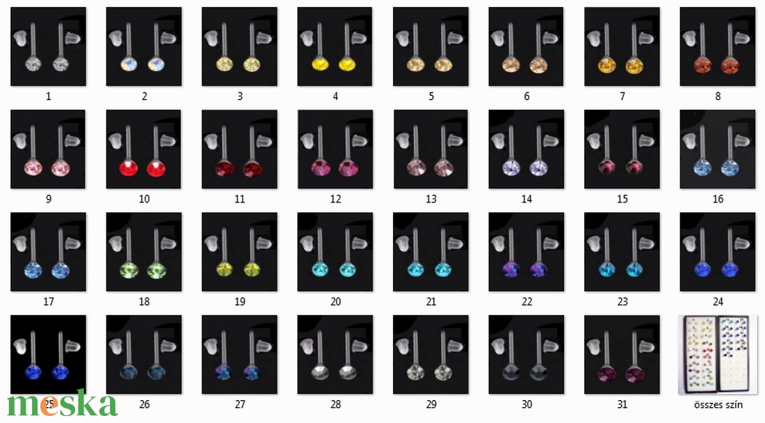 Ékszerek-fülbevalók: Kristály köves szilikon fülbevaló több színben SFSZ-SW01-4 - ékszer - fülbevaló - pötty fülbevaló - Meska.hu