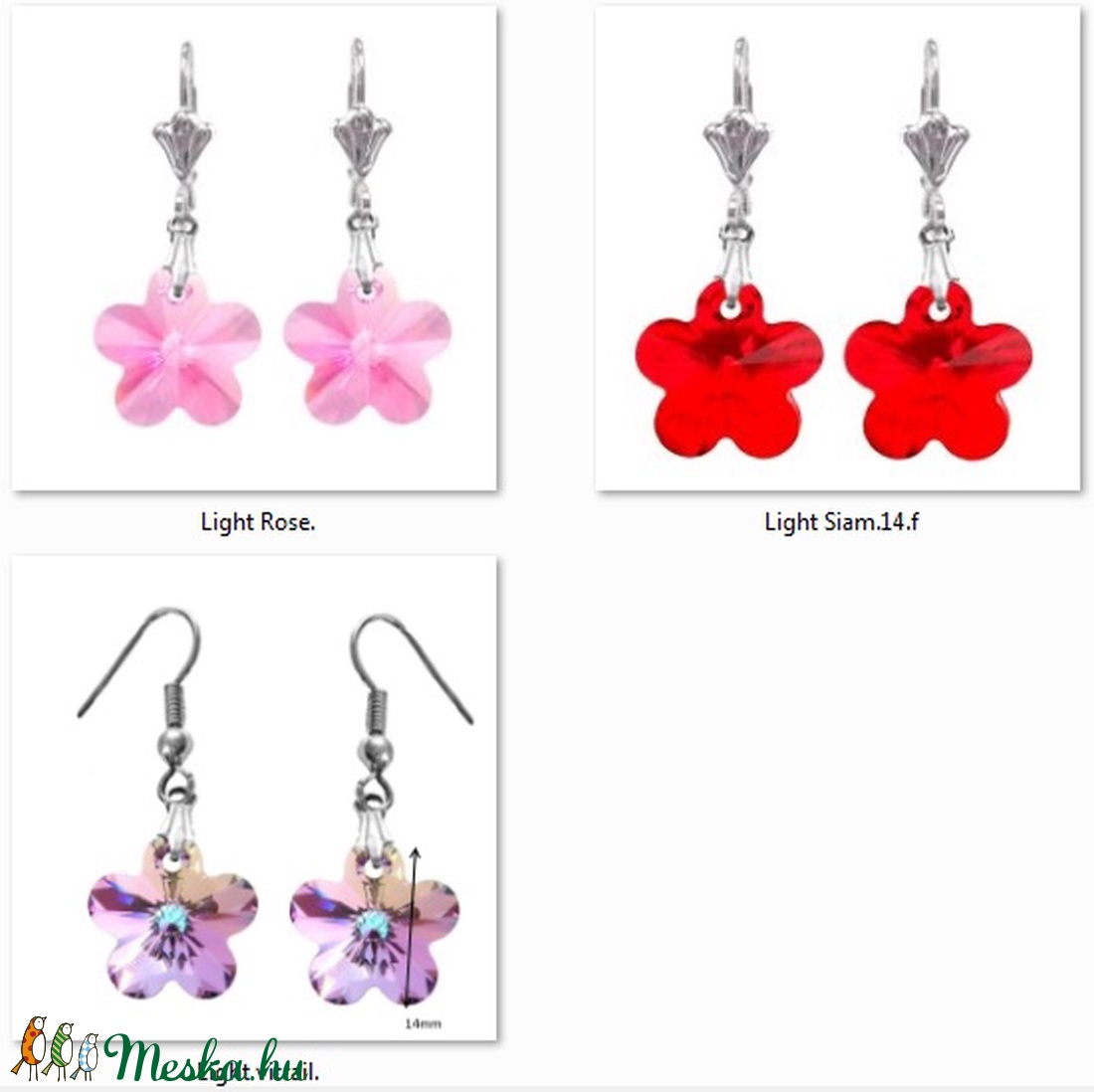 Swarovski kristály fülbevaló -14mm-es virág több színben - ékszer - nyaklánc - medál - Meska.hu Swarovski kristály fülbevaló -14mm-es virág több színben - ékszer - nyaklánc - medál - Meska.hu