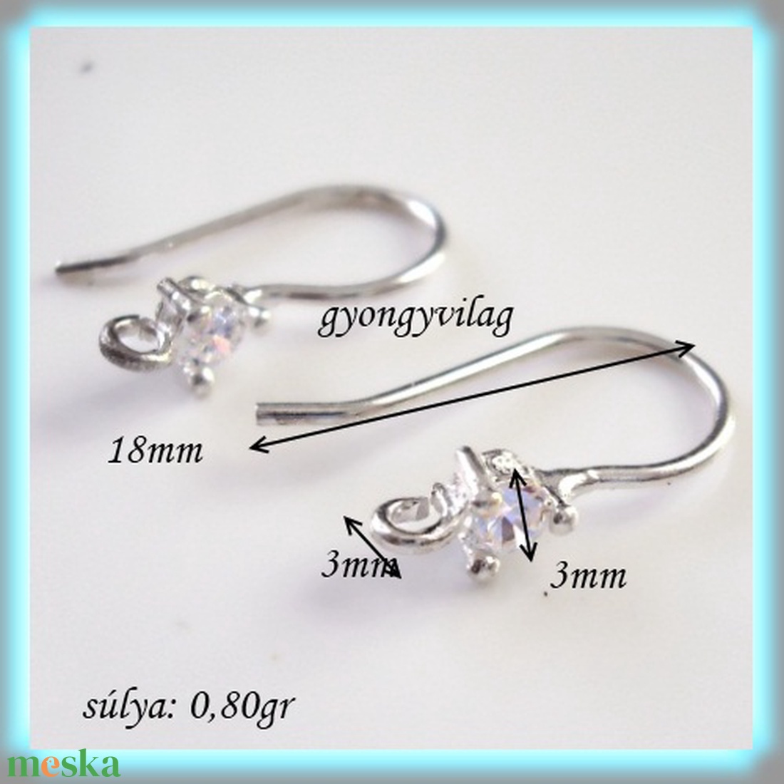 925-ös finomságú sterling ezüst fülbevaló kapocs EFK A 02 clear - gyöngy, ékszerkellék - egyéb alkatrész - Meska.hu 925-ös finomságú sterling ezüst fülbevaló kapocs EFK A 02 clear - gyöngy, ékszerkellék - egyéb alkatrész - Meska.hu