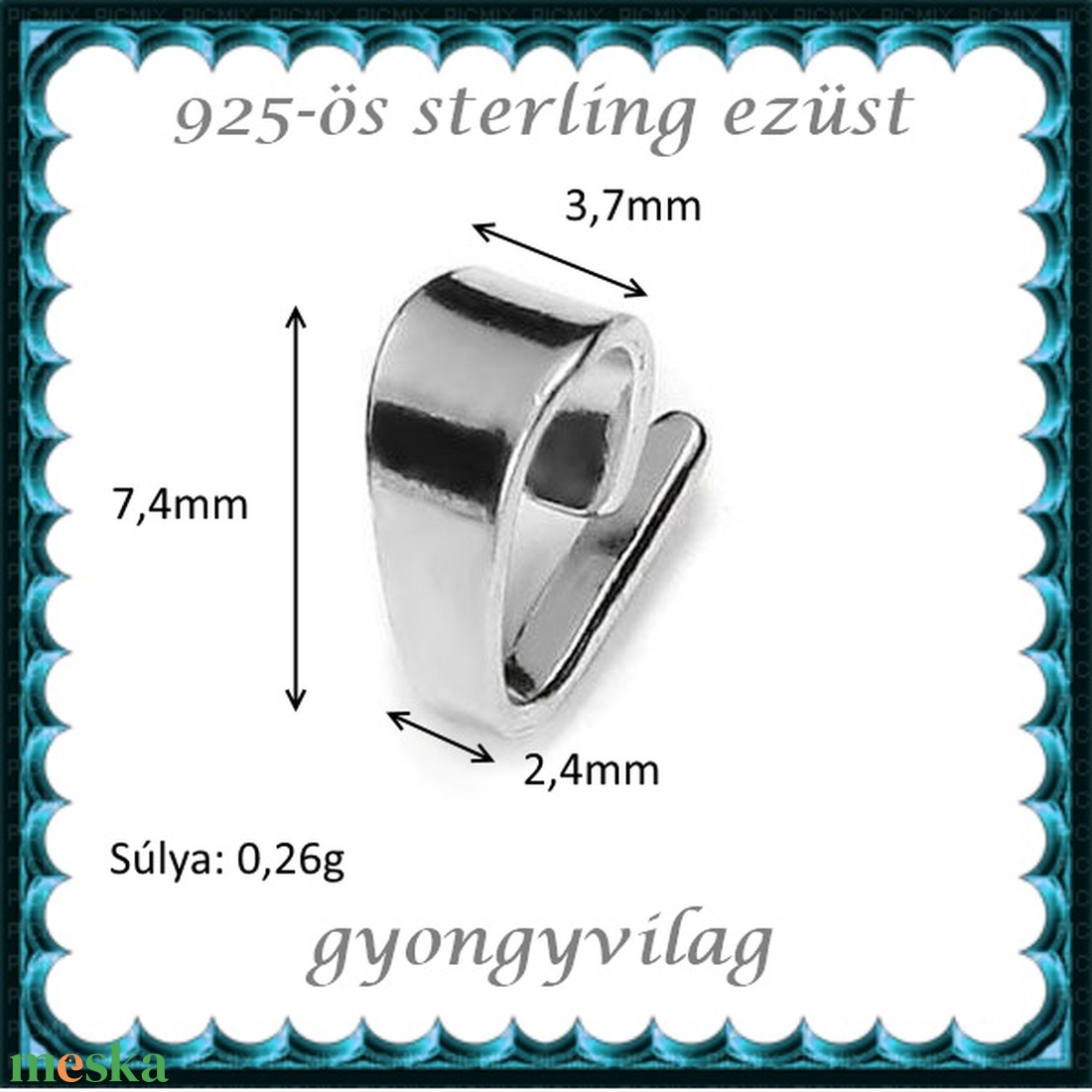 925-ös ezüst medálkapocs EMK 72e - gyöngy, ékszerkellék - egyéb alkatrész - Meska.hu
