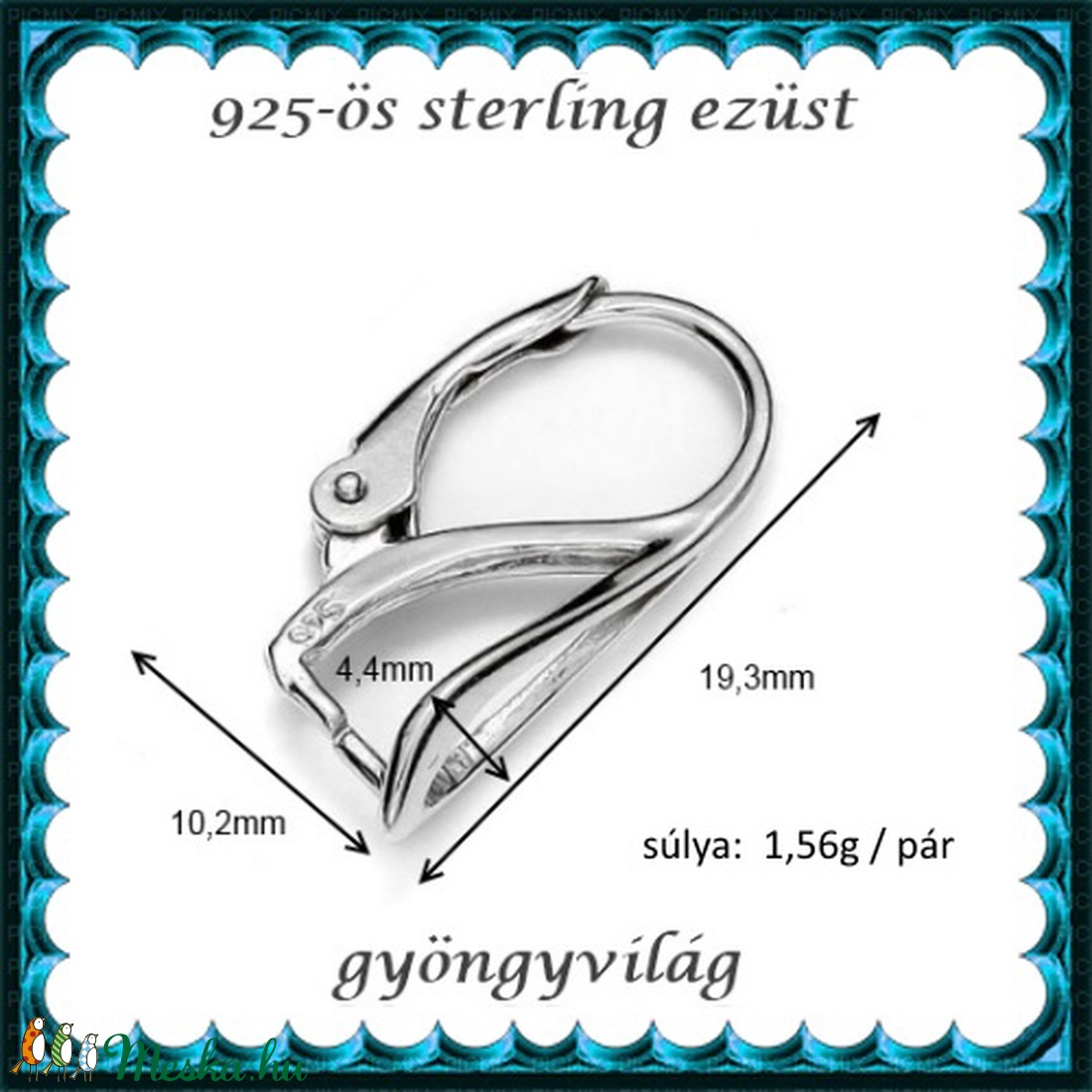  925-ös sterling ezüst ékszerkellék: fülbevalóalap biztonsági kapoccsal EFK K 16 - gyöngy, ékszerkellék - egyéb alkatrész - Meska.hu