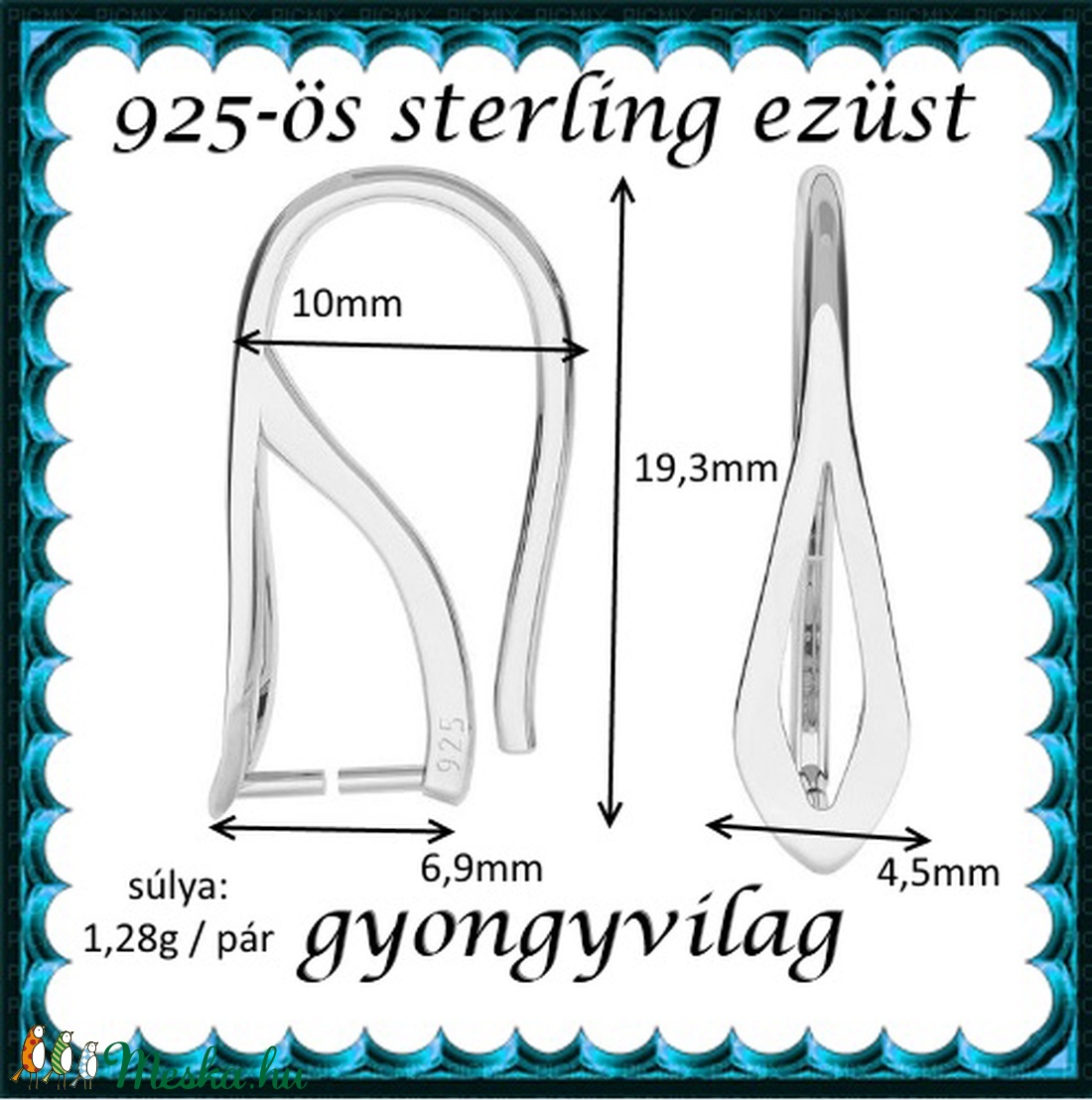 925-ös sterling ezüst ékszerkellék: fülbevalóalap akasztós EFK A 64 - gyöngy, ékszerkellék - egyéb alkatrész - Meska.hu 925-ös sterling ezüst ékszerkellék: fülbevalóalap akasztós EFK A 64 - gyöngy, ékszerkellék - egyéb alkatrész - Meska.hu