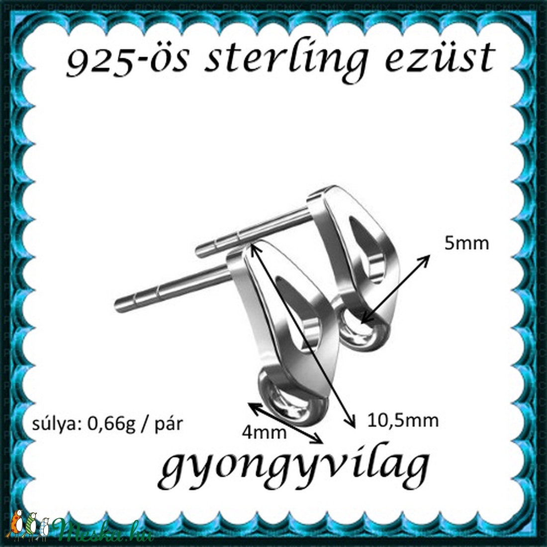 925-ös sterling ezüst ékszerkellék: fülbevalóalap bedugós EFK B 35 - gyöngy, ékszerkellék - egyéb alkatrész - Meska.hu