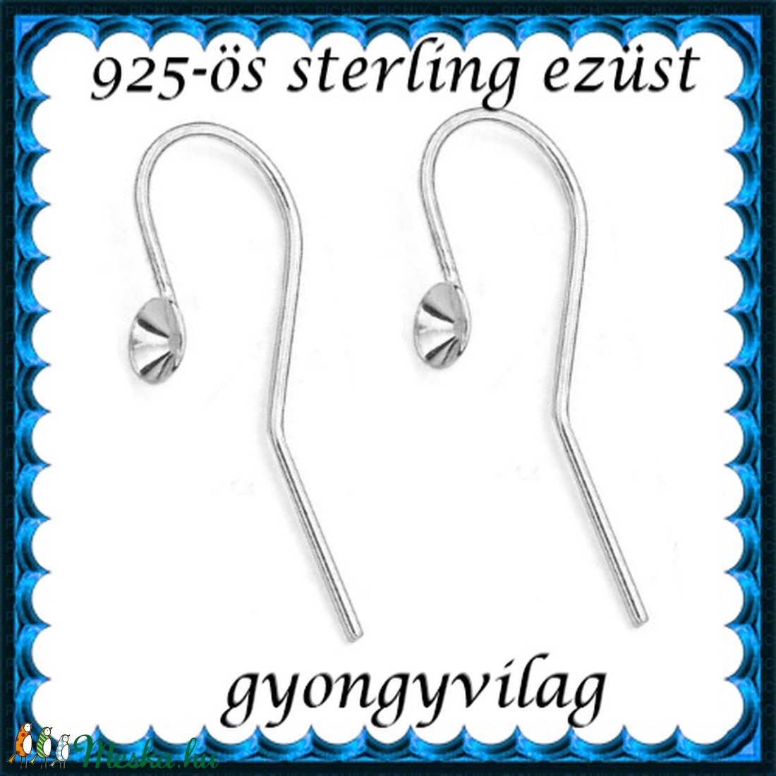  925-ös sterling ezüst ékszerkellék: fülbevalóalap akasztós EFK A 59-4 - gyöngy, ékszerkellék - egyéb alkatrész - Meska.hu