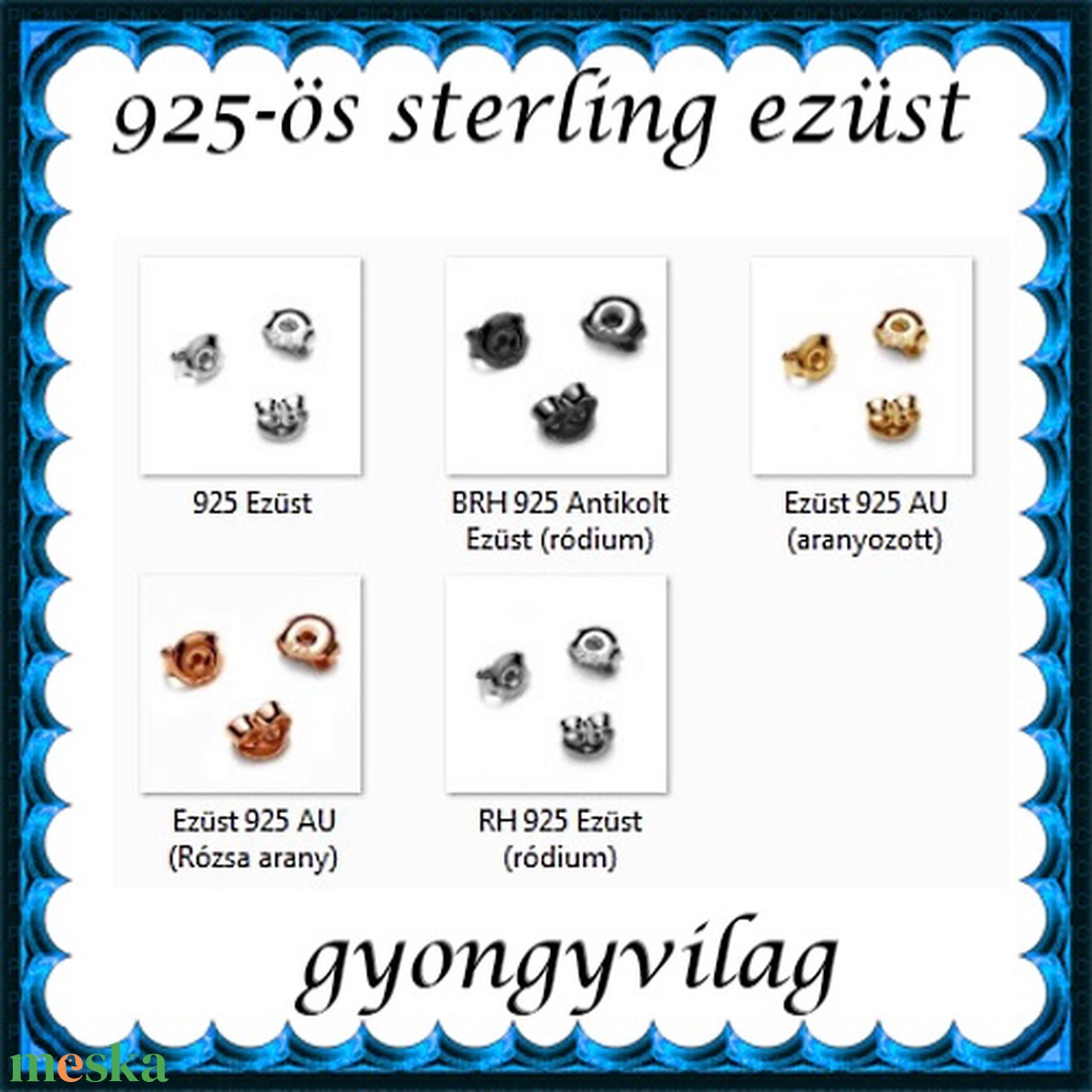 925-ös sterling ezüst ékszerkellék: fülbevalóalap bedugós EFK B 27-4,5e vég  2 pár / 4db - gyöngy, ékszerkellék - egyéb alkatrész - Meska.hu