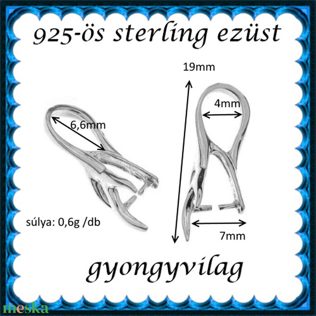 925-ös sterling ezüst ékszerkellék: medáltartó, medálkapocs EMK 59ag - gyöngy, ékszerkellék - egyéb alkatrész - Meska.hu