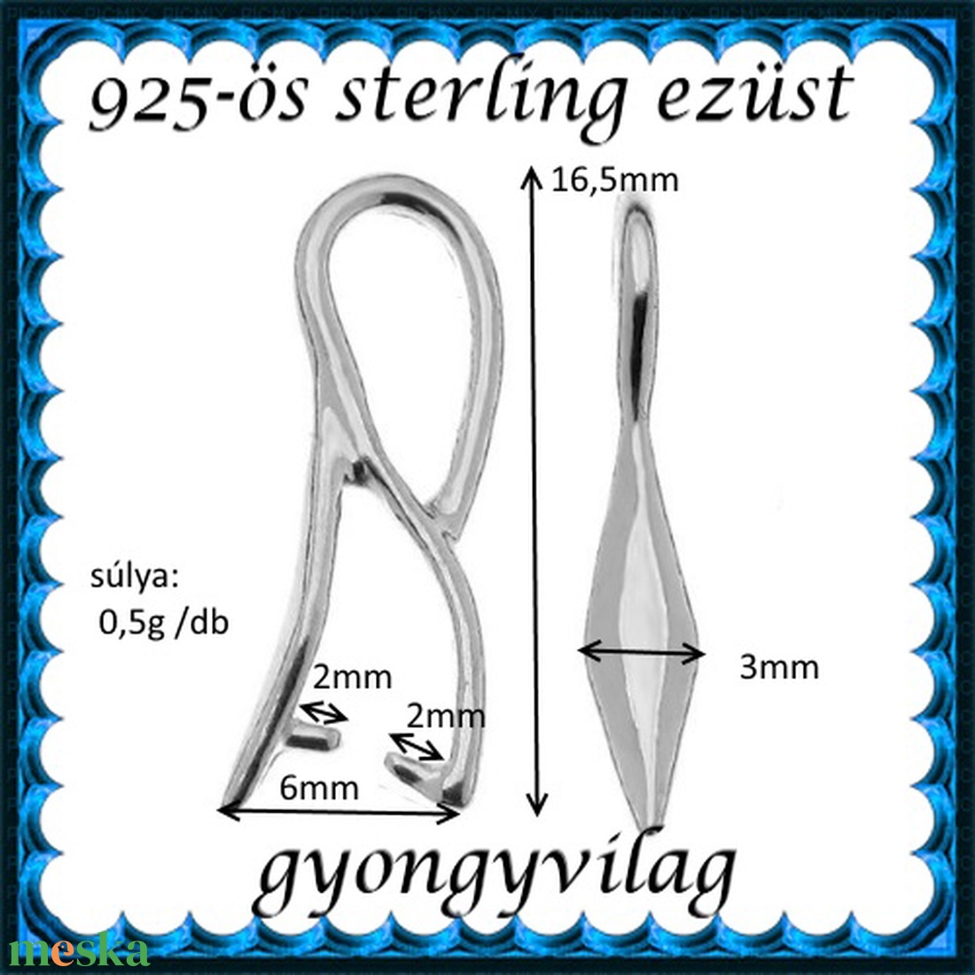 925-ös sterling ezüst ékszerkellék: medáltartó, medálkapocs EMK 78 - kellékek & szerszámok - ékszerkellék - medáltartó, medálkapocs - Meska.hu