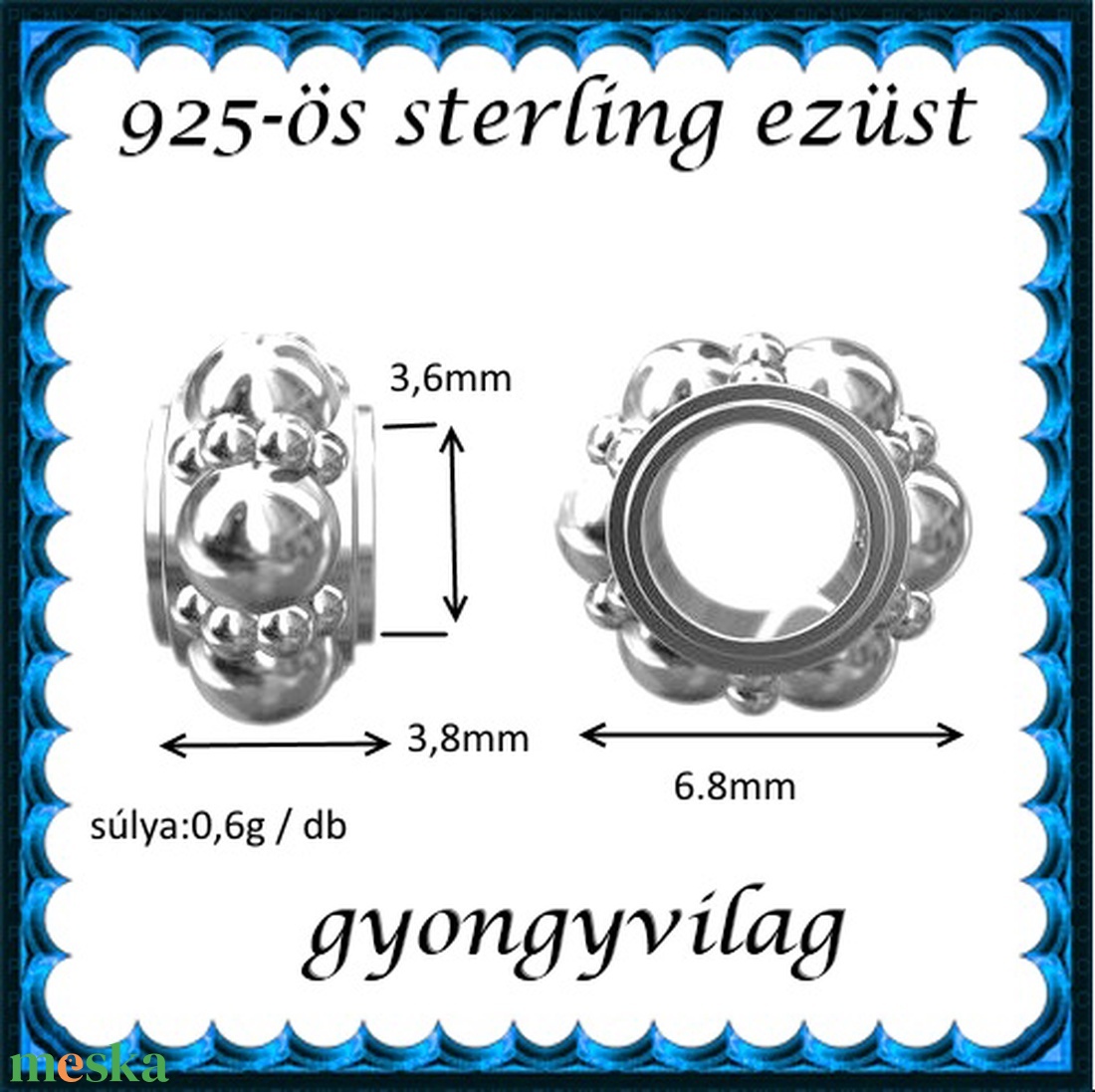 925-ös sterling ezüst ékszerkellék: köztes / gyöngy / dísz EKÖ 65 - kellékek & szerszámok - gyöngyfűzés kellékek - fém köztesek - Meska.hu