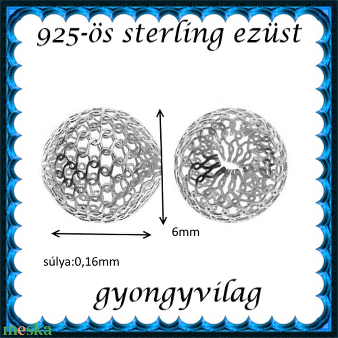 925-ös sterling ezüst ékszerkellék: köztes / gyöngy / dísz EKÖ 26-6 - gyöngy, ékszerkellék - fém köztesek - Meska.hu