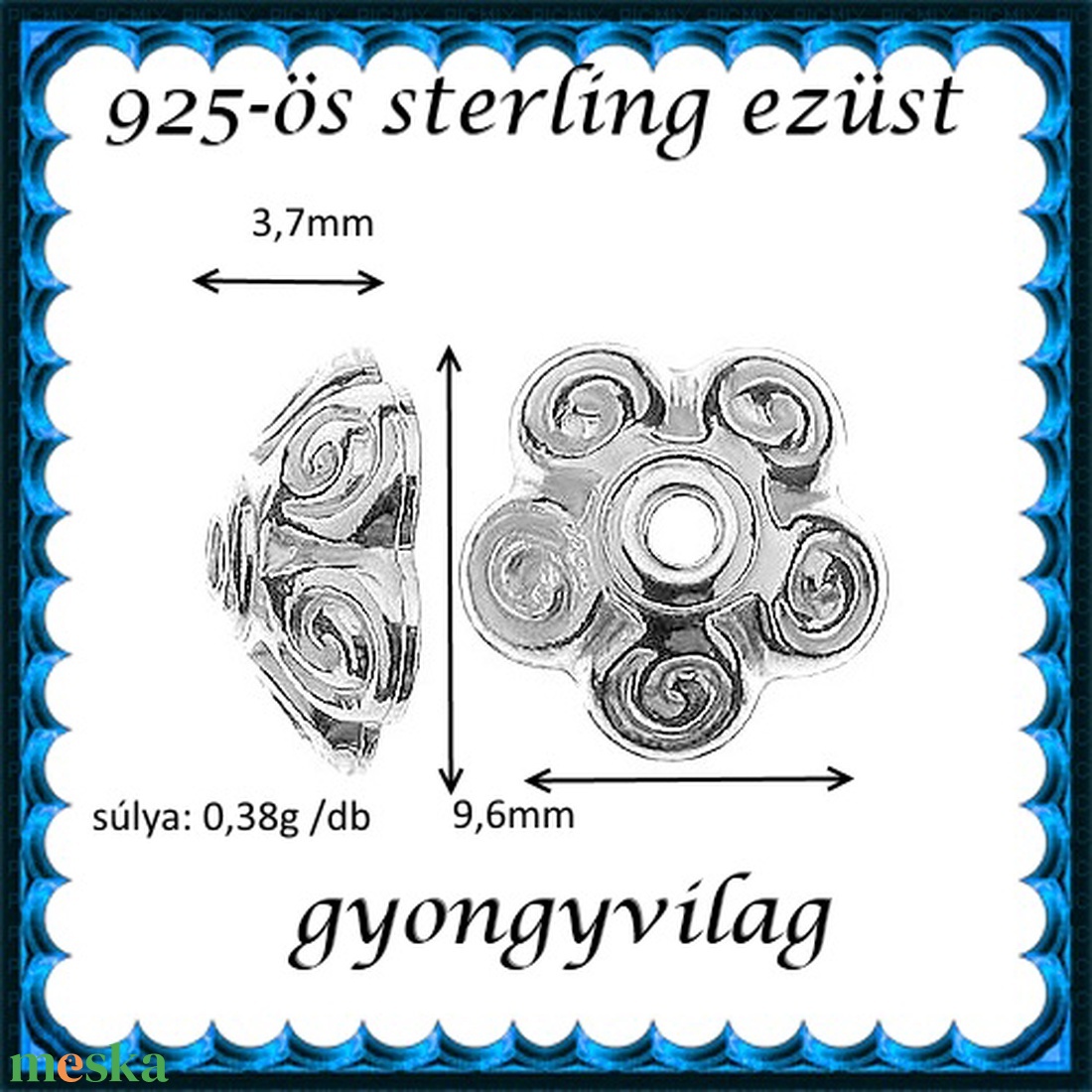 925-ös sterling ezüst ékszerkellék: gyöngykupak EGYK 16 1db/ csomag 9,6mm-es - kellékek & szerszámok - gyöngyfűzés kellékek - gyöngykupak - Meska.hu