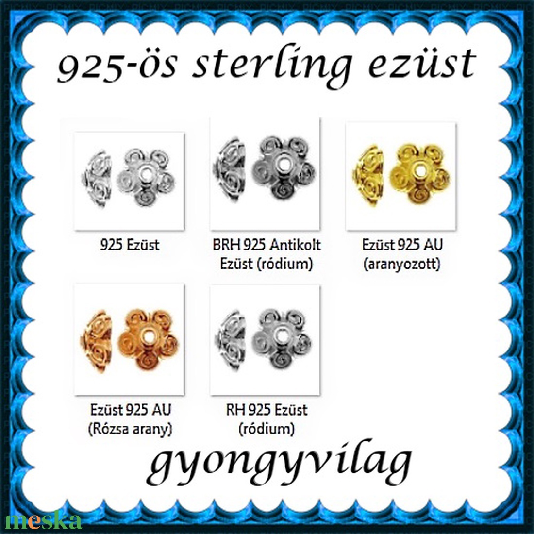 925-ös sterling ezüst ékszerkellék: gyöngykupak EGYK 16 1db/ csomag 9,6mm-es - kellékek & szerszámok - gyöngyfűzés kellékek - gyöngykupak - Meska.hu
