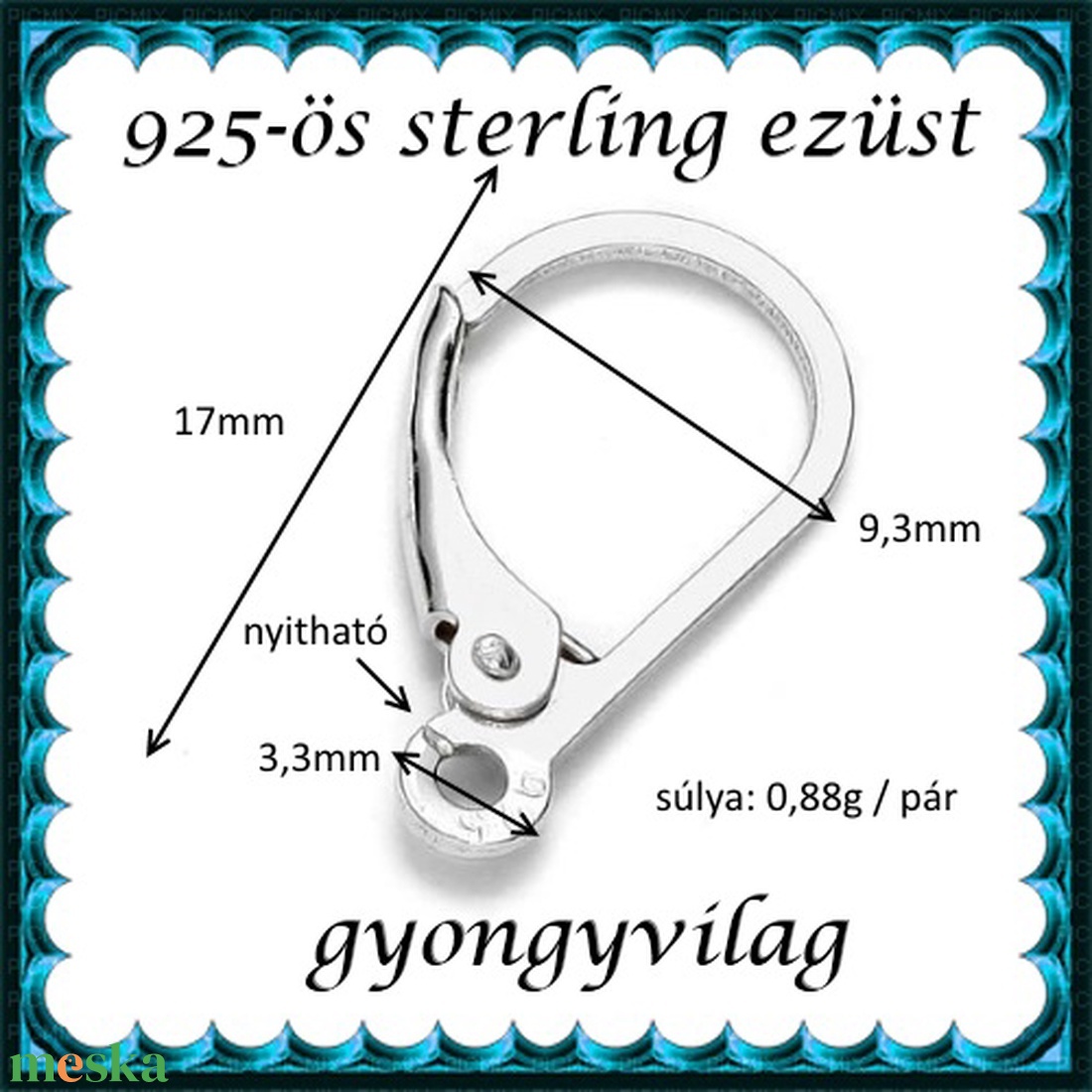  925-ös sterling ezüst ékszerkellék: fülbevalóalap biztonsági kapoccsal EFK K 23 - gyöngy, ékszerkellék - egyéb alkatrész - Meska.hu