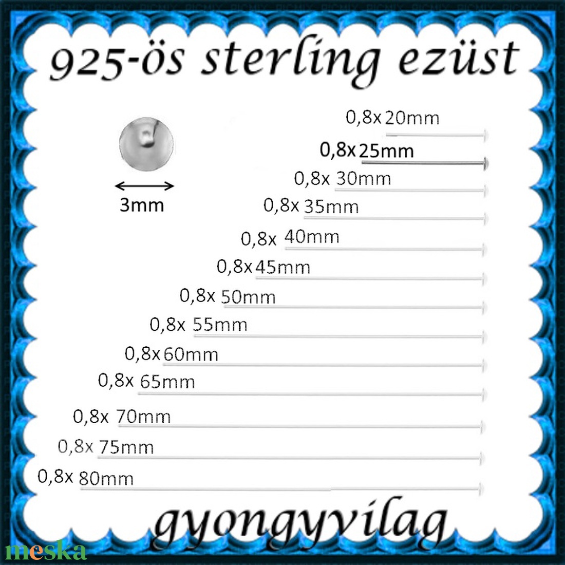 925-ös sterling ezüst ékszerkellék: szerelőpálca szög végű 25 x 0,8mm-es - gyöngy, ékszerkellék - egyéb alkatrész - Meska.hu 925-ös sterling ezüst ékszerkellék: szerelőpálca szög végű 25 x 0,8mm-es - gyöngy, ékszerkellék - egyéb alkatrész - Meska.hu