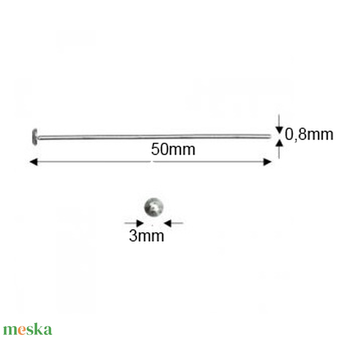 925-ös sterling ezüst ékszerkellék: szerelőpálca szög végű 50  x 0,8mm-es  - gyöngy, ékszerkellék - egyéb alkatrész - Meska.hu