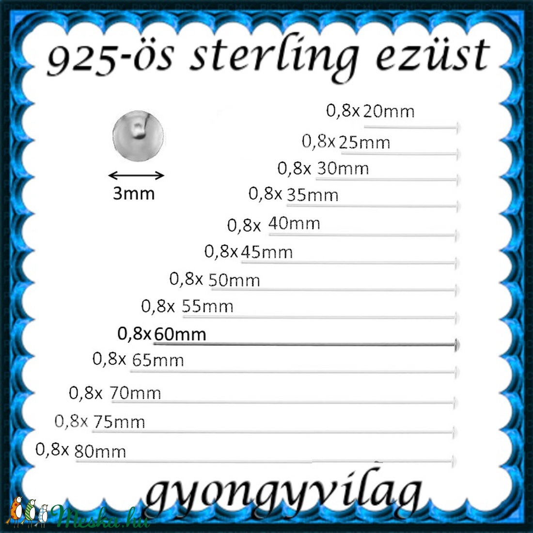 925-ös sterling ezüst ékszerkellék: szerelőpálca szög végű ESZP SZ 60x0,8 mm-es - kellékek & szerszámok - gyöngyfűzés kellékek - egyéb alkatrész - Meska.hu 925-ös sterling ezüst ékszerkellék: szerelőpálca szög végű ESZP SZ 60x0,8 mm-es - kellékek & szerszámok - gyöngyfűzés kellékek - egyéb alkatrész - Meska.hu