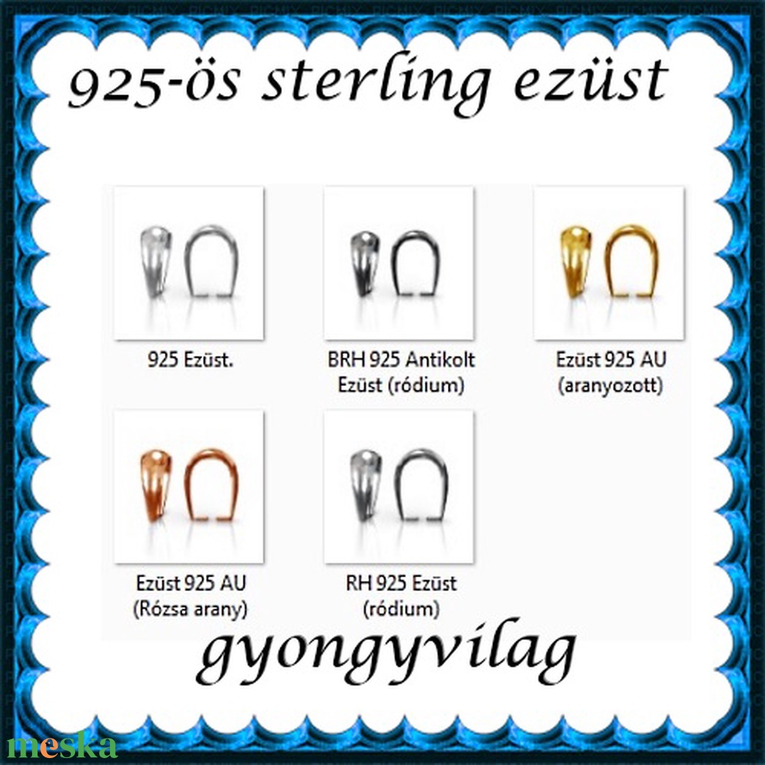 925-ös sterling ezüst ékszerkellék: medáltartó, medálkapocs EMK 77-7AG - gyöngy, ékszerkellék - egyéb alkatrész - Meska.hu