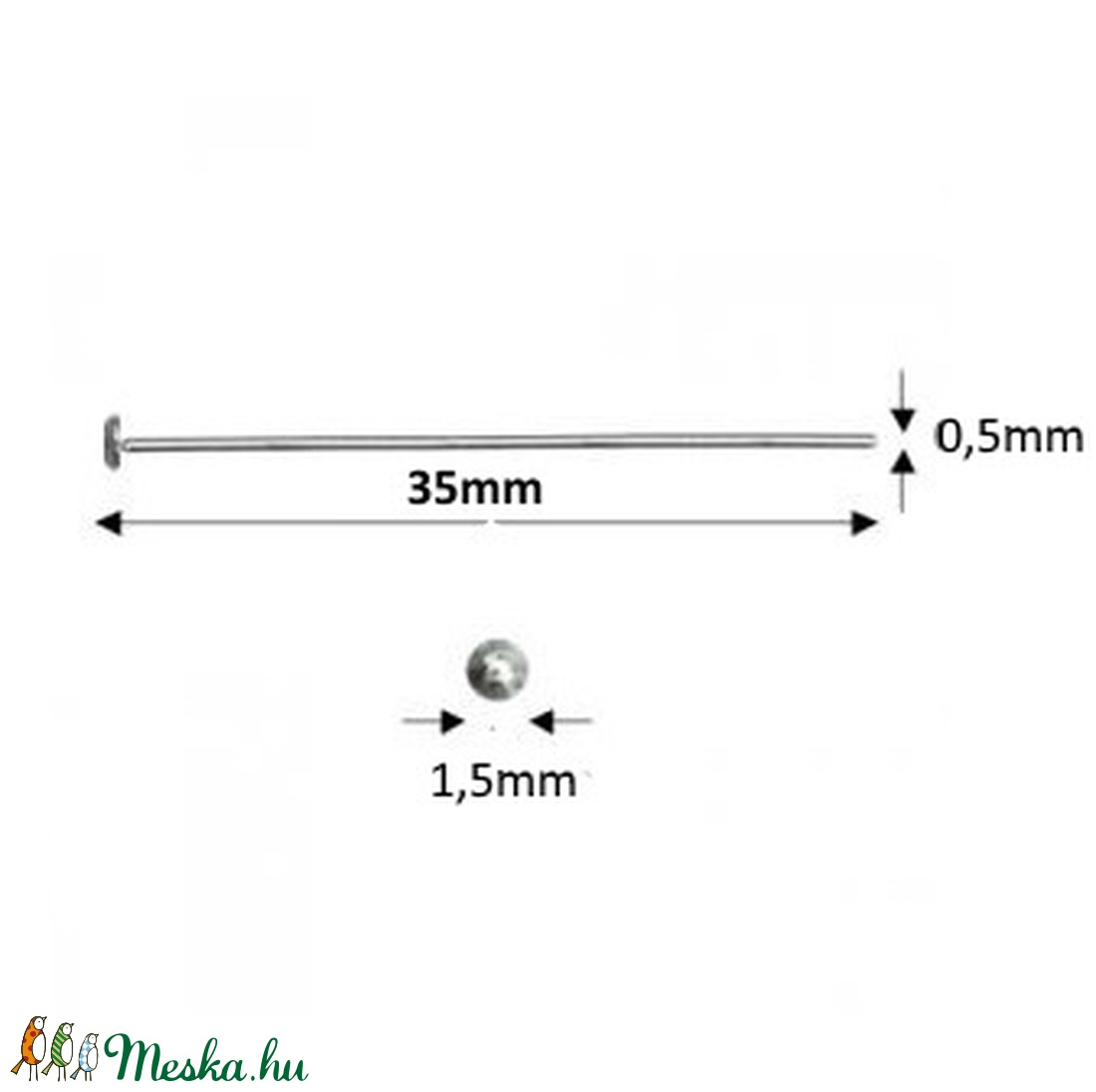 925-ös sterling ezüst ékszerkellék: szerelőpálca szög végű 35  x 0,5mm-es  - gyöngy, ékszerkellék - egyéb alkatrész - Meska.hu