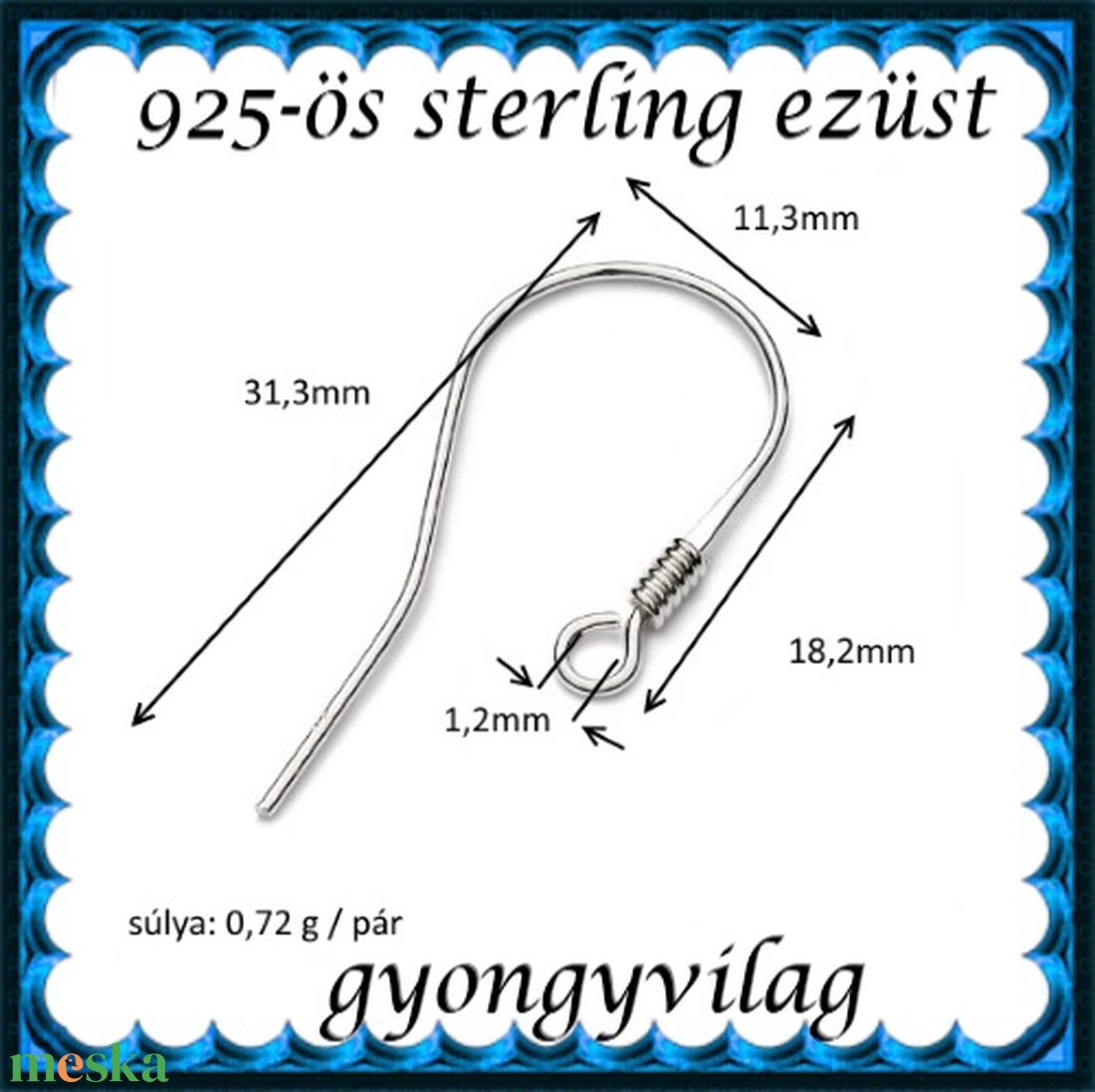 925-ös sterling ezüst ékszerkellék: fülbevalóalap akasztós EFK A 72 - kellékek & szerszámok - ékszerkellék - fülbevaló alap - Meska.hu 925-ös sterling ezüst ékszerkellék: fülbevalóalap akasztós EFK A 72 - kellékek & szerszámok - ékszerkellék - fülbevaló alap - Meska.hu