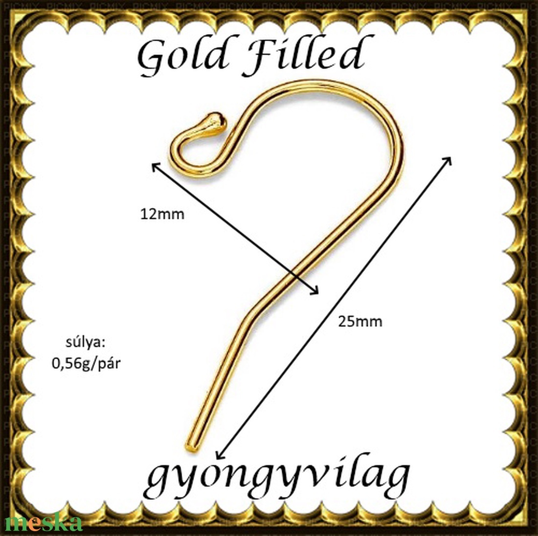 925-ös sterling ezüst ékszerkellék: fülbevalóalap akasztós  EFK A 01-2 au gold filled - gyöngy, ékszerkellék - egyéb alkatrész - Meska.hu