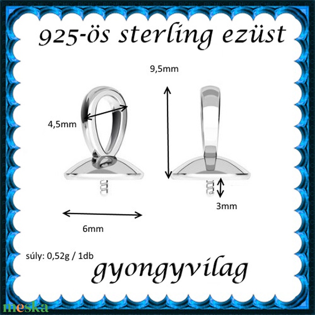 925-ös sterling ezüst ékszerkellék: medálkapocs EMK 68 - gyöngy, ékszerkellék - egyéb alkatrész - Meska.hu 925-ös sterling ezüst ékszerkellék: medálkapocs EMK 68 - gyöngy, ékszerkellék - egyéb alkatrész - Meska.hu