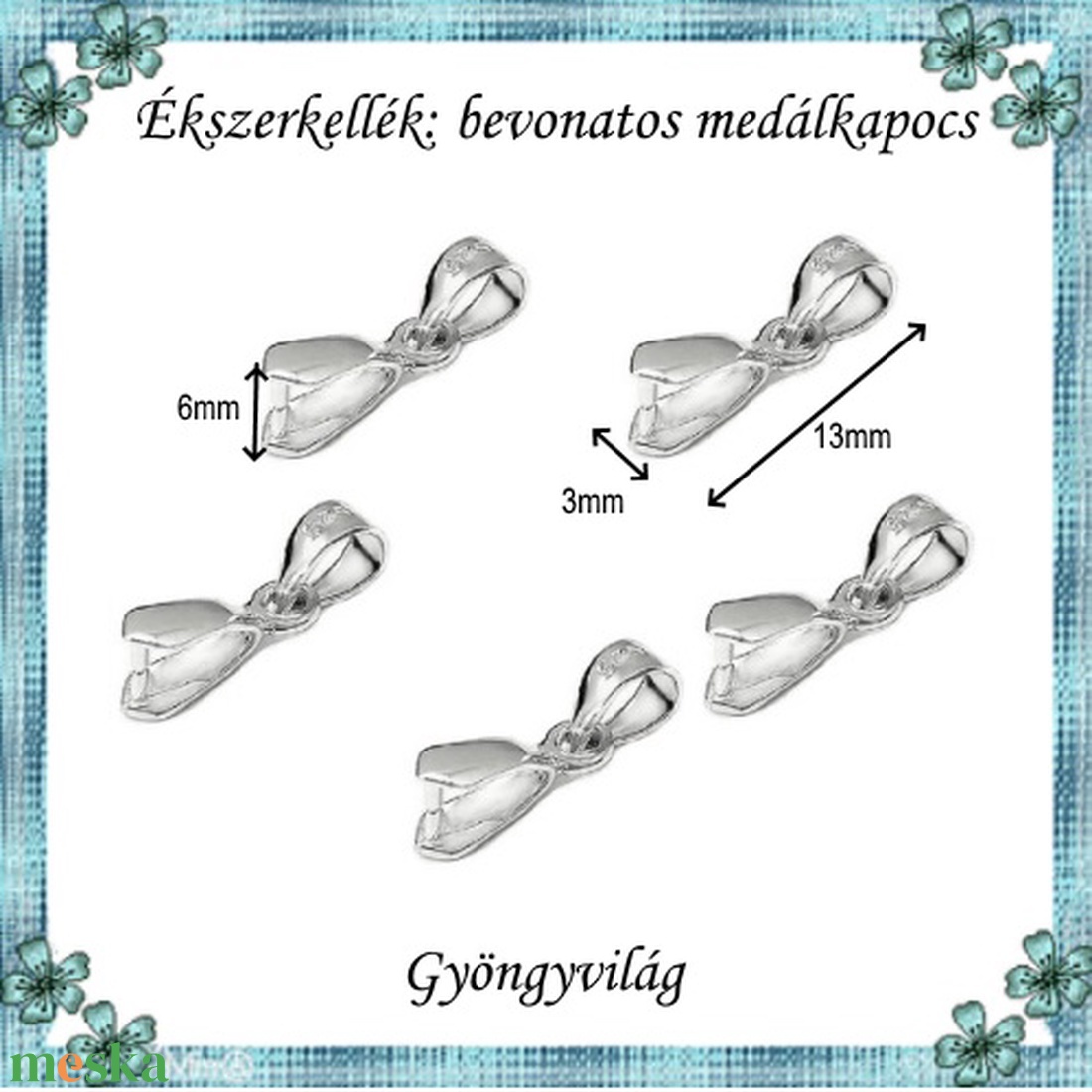 Ezüstel bevont ékszerkellék: medálkapocs E925-MK01 5db/csomag - gyöngy, ékszerkellék - egyéb alkatrész - Meska.hu Ezüstel bevont ékszerkellék: medálkapocs E925-MK01 5db/csomag - gyöngy, ékszerkellék - egyéb alkatrész - Meska.hu