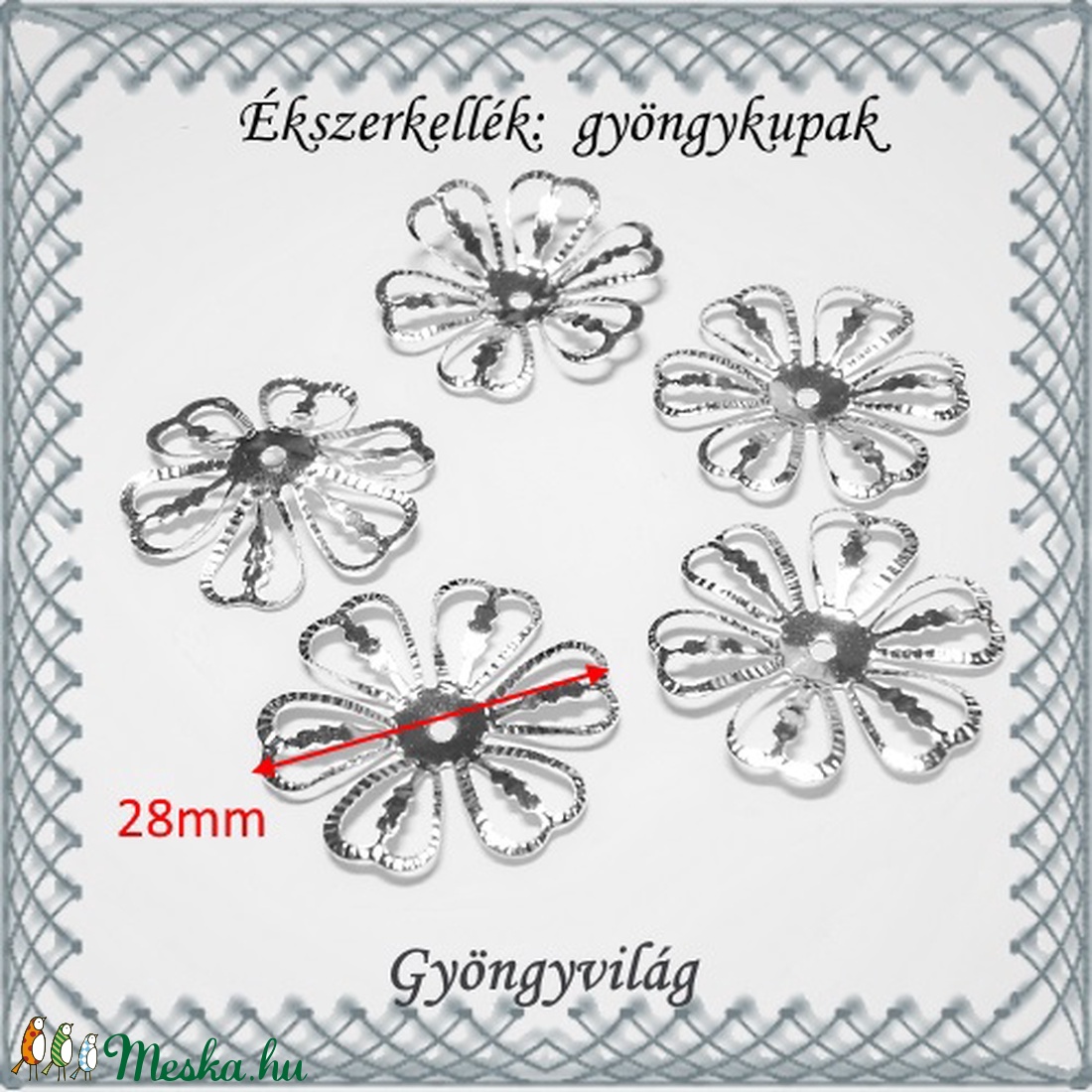 Ékszerkellék: gyöngykupak BGYK 29 28mm-es 5db/csomag - gyöngy, ékszerkellék - fém köztesek - Meska.hu Ékszerkellék: gyöngykupak BGYK 29 28mm-es 5db/csomag - gyöngy, ékszerkellék - fém köztesek - Meska.hu