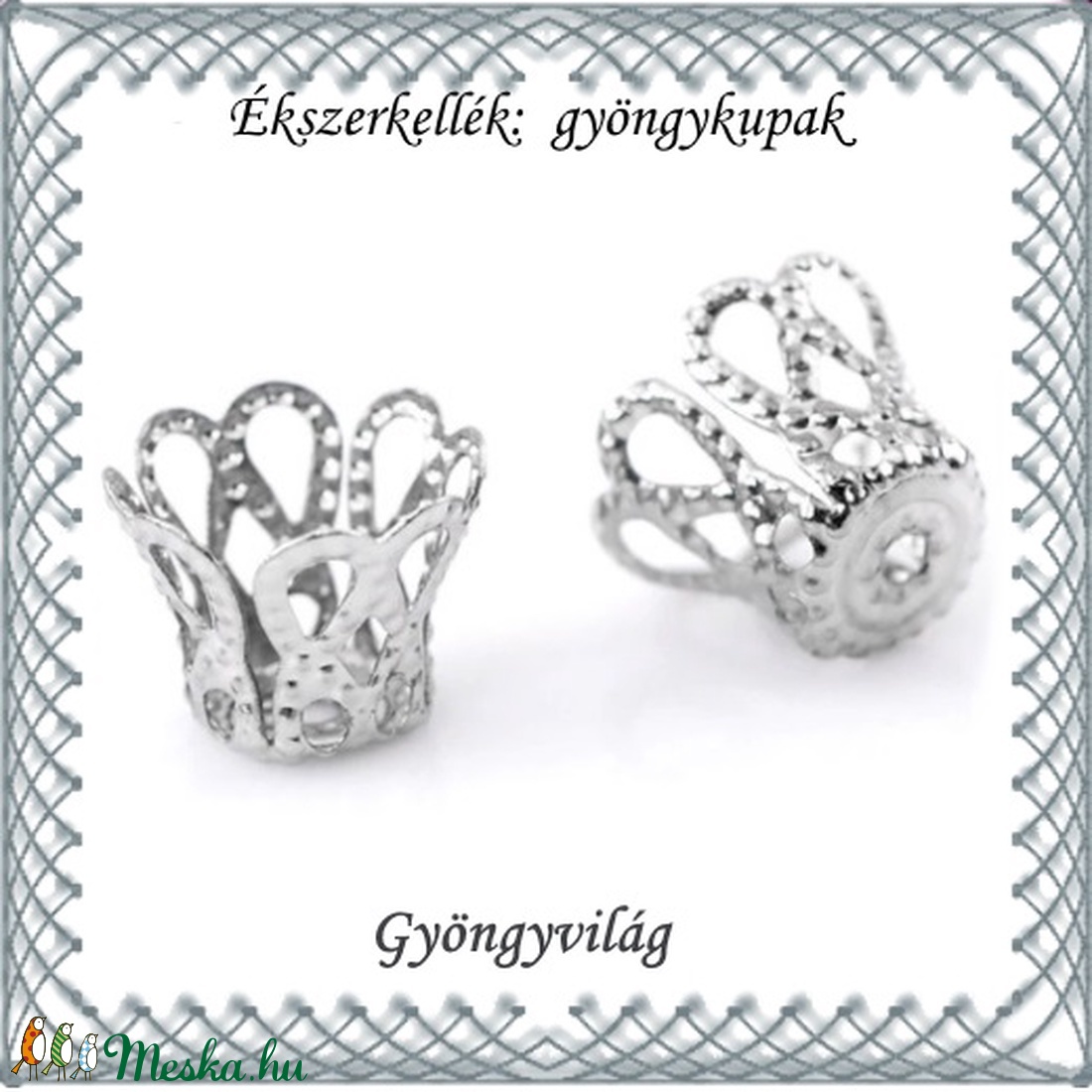  Ékszerkellék: gyöngykupak BGYK 18-12x5, ródiumozott, 10db - kellékek & szerszámok - gyöngyfűzés kellékek - gyöngykupak - Meska.hu