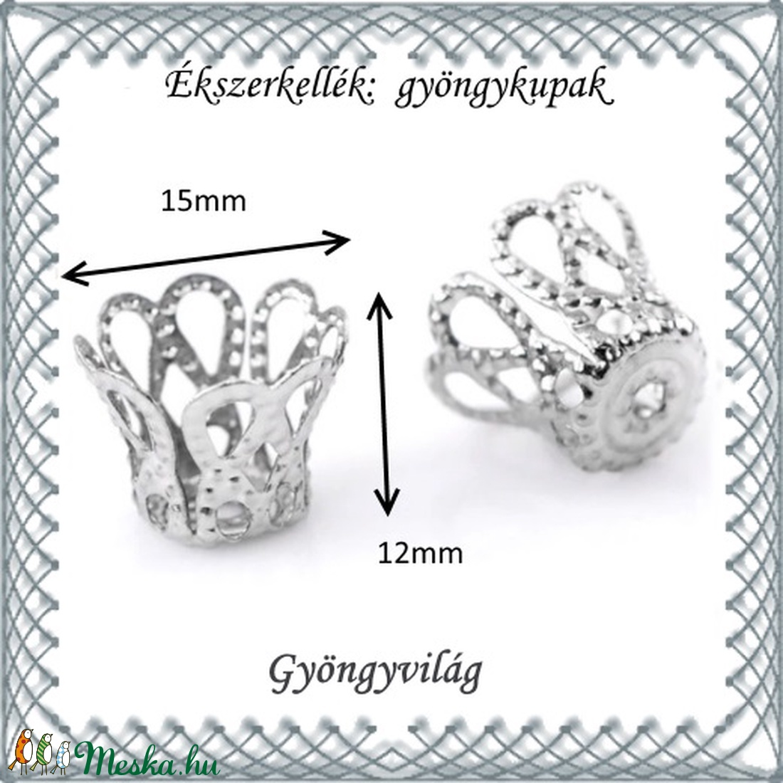  Ékszerkellék: gyöngykupak BGYK 18-12x5, ródiumozott, 10db - kellékek & szerszámok - gyöngyfűzés kellékek - gyöngykupak - Meska.hu