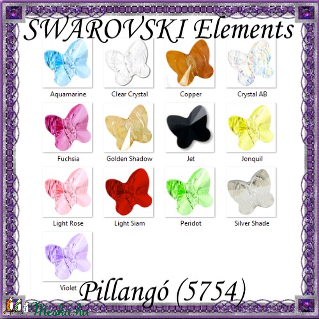 Ékszerkellék: Swarovski pillangó fűzhető 5mm több szín - kellékek & szerszámok - gyöngyfűzés kellékek - swarovski kristályok - Meska.hu