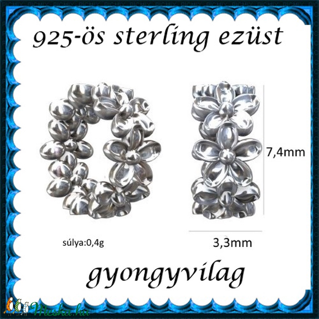 925-ös sterling ezüst ékszerkellék: köztes / gyöngy / dísz EKÖ 66rh - gyöngy, ékszerkellék - egyéb alkatrész - Meska.hu