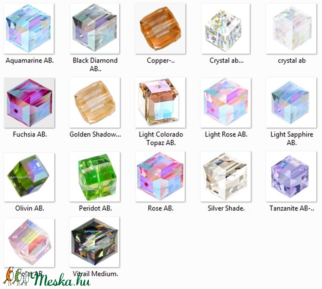 Ékszerkellék: Swarovski kocka 8mm-es AB bevonatos több színben - gyöngy, ékszerkellék - swarovski kristályok - Meska.hu Ékszerkellék: Swarovski kocka 8mm-es AB bevonatos több színben - gyöngy, ékszerkellék - swarovski kristályok - Meska.hu
