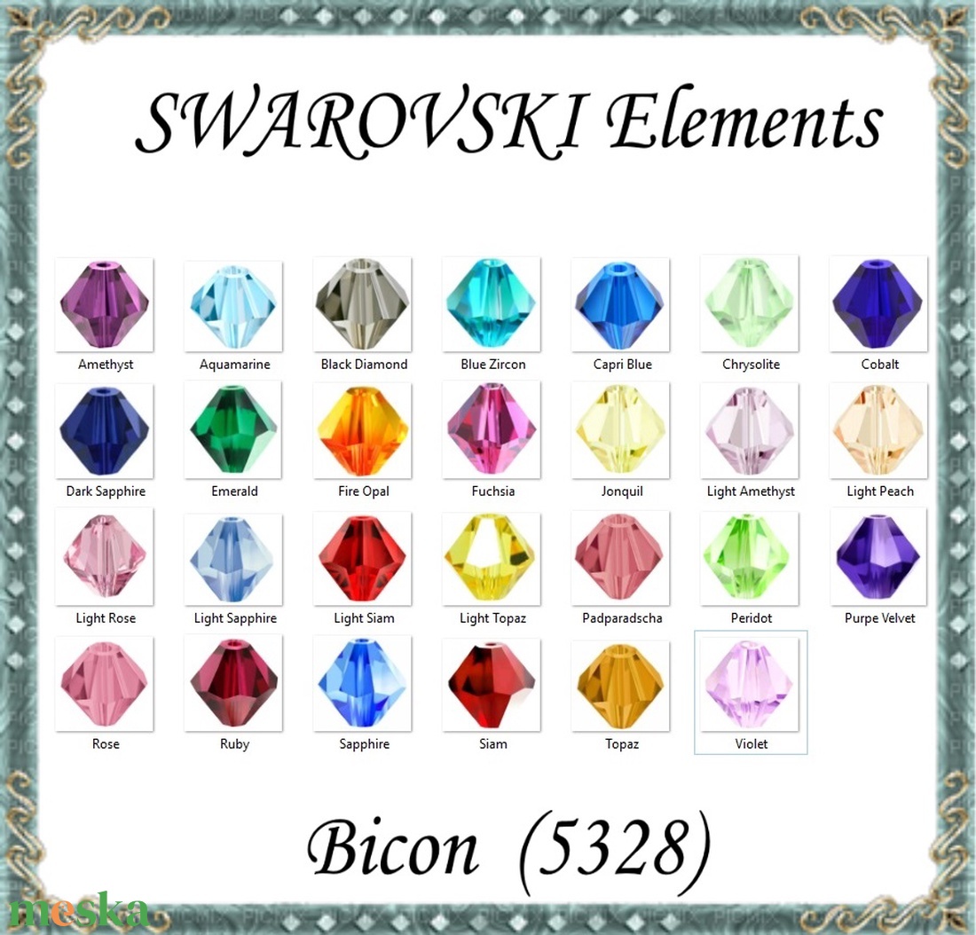 Ékszerkellék: Swarovski bicon 8mm 4db/cs több színben SWGY5328-8 - gyöngy, ékszerkellék - egyéb alkatrész - Meska.hu Ékszerkellék: Swarovski bicon 8mm 4db/cs több színben SWGY5328-8 - gyöngy, ékszerkellék - egyéb alkatrész - Meska.hu